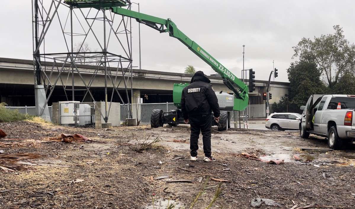 Millennial Security Inc. security officer protecting an active construction site in Los Angeles