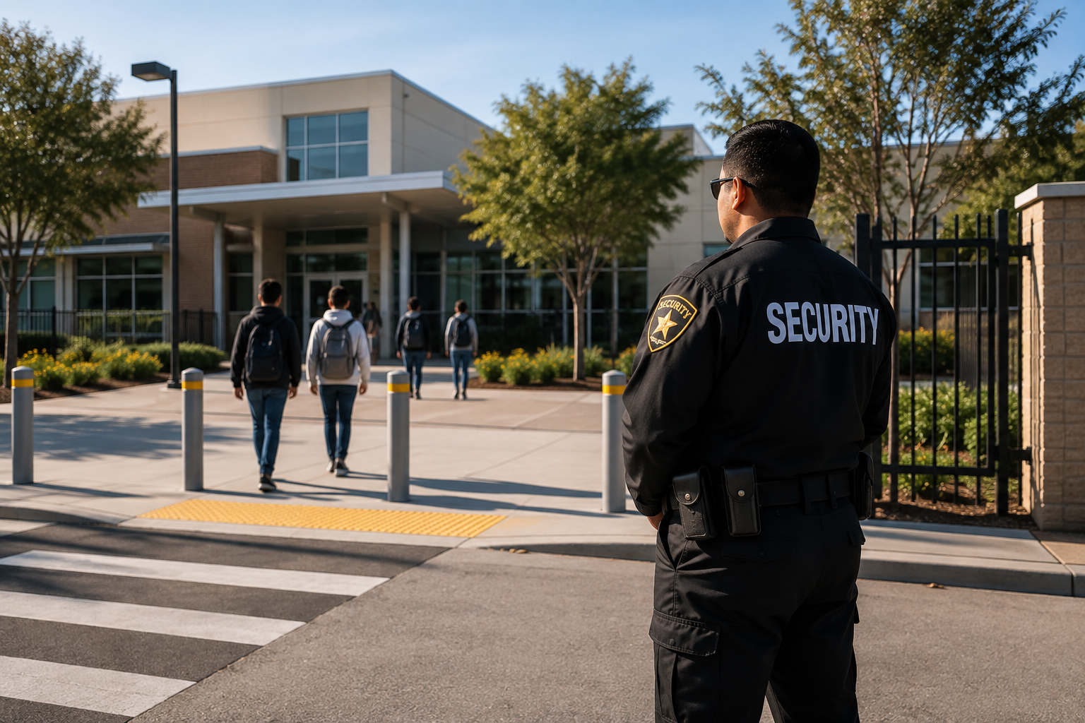 Security guard protecting an educational facility in Los Angeles