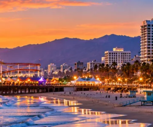 Santa Monica Pier, Pacific Ocean, and coastal skyline representing professional security guard services in Santa Monica, California, by Millennial Security Inc.