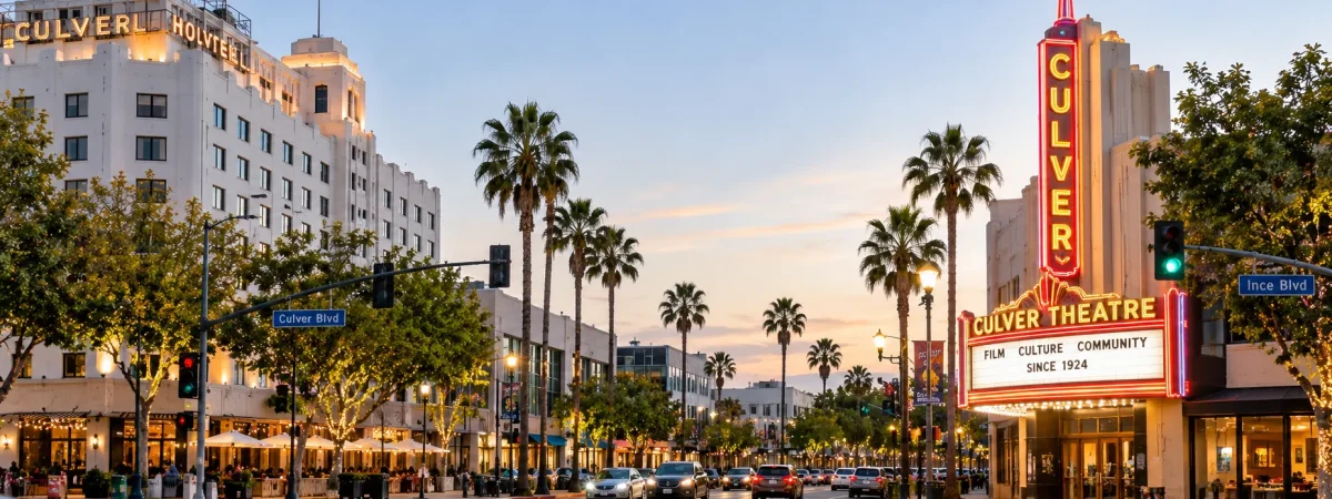 Historic Culver Hotel and Culver Theatre in downtown Culver City, California, highlighting the area served by Millennial Security Inc. security guard services.